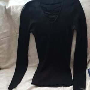 Almost Famous Black Ribbed Top